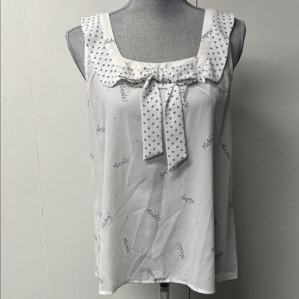 Disney White Sleeveless Blouse with Polka Dot Bow